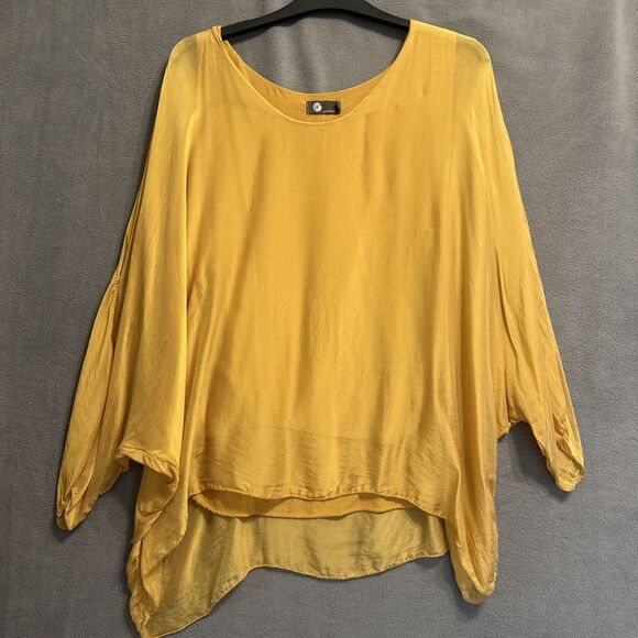 Made In Italy Silk Blend Dolman Top Sheer Lined Size M Gold Lagenlook Asymmetric - Picture 1 of 7